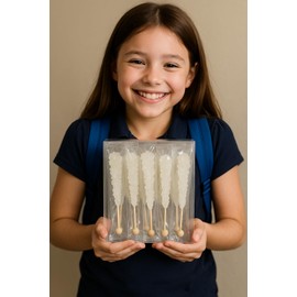 Classic Rock Candy Sticks, Sugar Rock Crystal Lollipops, Individually Wrapped (Pack of 12, Clear White)