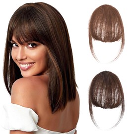 JEYORZY Pack of 2 Clip-In Fringe, Clip On Air Bangs, French Fringe, One Piece Wig with Natural Bangs, Hair Bangs for Women, Bangs Extension for Women's Wigs (Dark Brown and Light Brown)