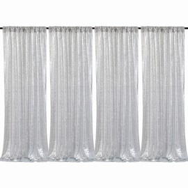B-COOL Silver Sequin Backdrop Curtains 4 Packs 2ftx8ft Glitter Shimmer Fabric Silver Backdrop Drapes for Wedding Banquet Spring Party Background Decorations