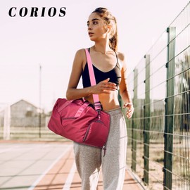 CORIOS Travel Duffle Bag for Men/Women, Nylon Sports Bag, Fitness Bag, Weekender Overnight Bag, Swimming Bag, Large Cabin Travel Bag, Training Bag, Hand Luggage with Shoe Compartment, red