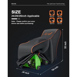 Snow Blower Cover, 24/26/28 inch Advanced 600D Heavy-Duty Waterproof Outdoor, Universal Snow Blower Cover Fit for PowerSmart, EGO, Honda, Ryobi, Cub Cadet, Ariens, Troy Bilt, Snow Joe, Toro - Grey