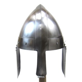 Medieval Nasal Warrior Helmet w/Ear Guards, Silver, Chrome, One Size, 13" Tall