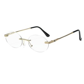 Long Keeper Retro Oval Metal Sunglasses Men Womens 90s Rimless Oval Sunglasses Vintage Round Small Eyewear (Gold Clear)