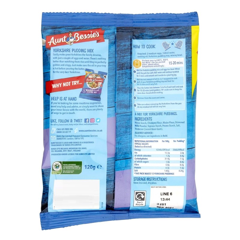 Aunt Bessie Gluten-Free Yorkshire Pudding Mix 120g (1 Pack)