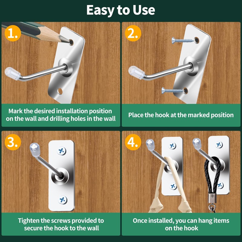 Yauhar 40 Pcs 2"/5CM Stainless Steel Wall Mounted Hooks with