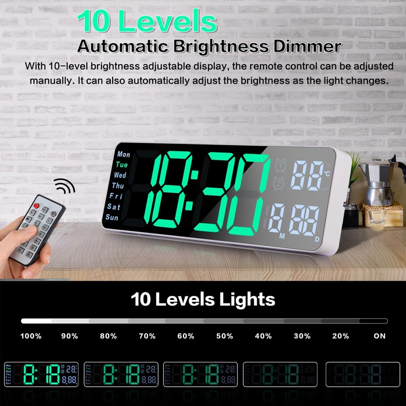 Fuloon 13 inch Large Digital Wall Clock, Digital Alarm Clock,