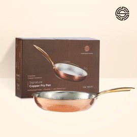 CopperStudio Signature 10” Copper Frying Pan, Hand-hammered copper, Non-reactive tin lining. Riveted cast-bronze handle. Electric stovetop safe, Oven safe, PFAS-Free, Broiler Safe to 425°F