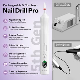 HULMAY Multi-Functional Cordless Nail Drill Pro with UV Light for Gel Nails, Nail Drill Professional with 6 Bits, for Nail Filing, Toenails, Gel Polish Removal, Manicure and Pedicure at Home or Salon