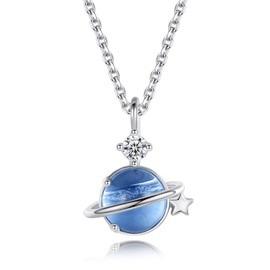 VIKI LYNN 925 Sterling Silver Mini Blue Star Planet Pendant Necklace for Women