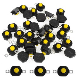 AUXBC 50Pcs Latching Micro Push Button Switch, Oval Self-Lock On/Off Mini Switches, DC 30V 1A, 2 Pin with Hole, for DIY Flashlight, Light Lamp, Wall Outlet, Yellow