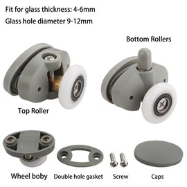 Cokritsm Pack of 4 Shower Cubicle Rollers, 23 mm, Replacement Rollers for Shower Doors, Anti-Rust Shower Door Rollers for Bathroom Doors, Glass Door 4-6 mm, Glass Hole 9-12 mm