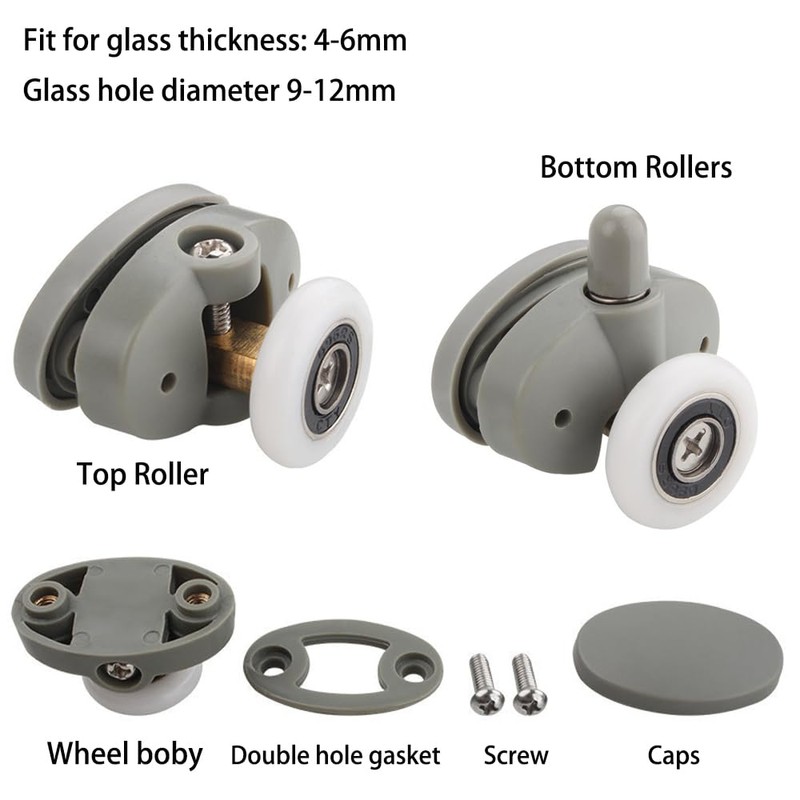 Cokritsm Pack of 4 Shower Cubicle Rollers, 23 mm, Replacement