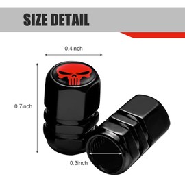 DACIRTY 4 PCS Skull Tire Valve Cap, Hexagonal Alloy Anti-theft Tubeless Tire Valve Cap, Knob Mount Auto Parts (Red)