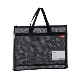 Document Bag, Mesh Bag with Double Zip, 36 x 28 cm, A4 Zip Bag, Mesh Bag, Travel Bag with Handle, Large Labels, Student, Office, Supplies Black