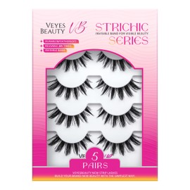 VEYESBEAUTY False Eyelashes Wispy Lashes Lightweight Natural Look Fluffy Faux Mink Thin & Invisible Band Manga Lashes, Comfortable and Reusable, 5 Pairs