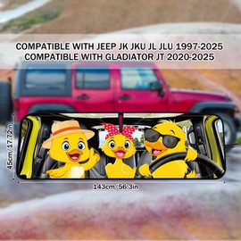 DaisyInner Duck Windshield Sun Shade Compatible with Jeep Jl Jlu 2018-2025 & Compatible with Gladiator 2020-2025, Foldable Windshield Sun Visor Blocks UV Rays, 17. 7" x 56. 3"