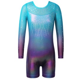 BAOHULU Maillot para niñas pequeñas, pantalones cortos de gimnasia con bordado brillante, una pieza, Lentejuelas Manga, 5-6 Años