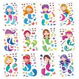 YANGWEN 12 Models/687 Pieces Mermaid Dressing Stickers Make-a-face Sticker DIY Stickers Children DIY Birthday Make Your Own Stickers, Party Favour Stickers for Children