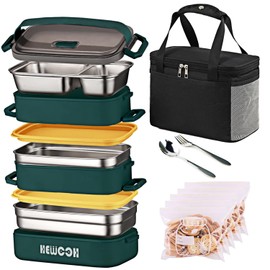 HEWOOH Large Bento Box Adult Lunch Box (74 Oz Large Capacity), Reusable, Including Lunch Bag, Fork And Spoon, 3 Dividers, Suitable For Work, Picnic, Dishwasher And Microwave Safe. （Green）