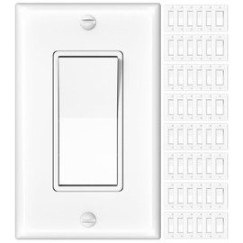 Amico 48 Pack Single Pole Light Switch with Wall Plate, UL Listed, 15A 120/277V, On/Off Rocker Paddle Interrupter Wall Switch, Grounding Screw, Residential Grade, Suitable for Home and Business, White