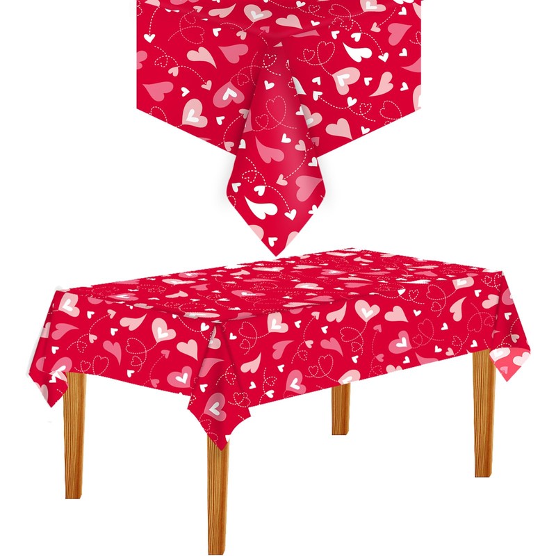 VARACL 2 Pack Disposable Tablecloth Valentine's Day Plastic Large Rectangle