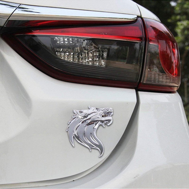 3D Metal Wolf Head Chrome Emblem Badge Radiator Grill Car