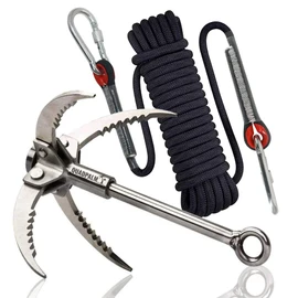 Grappling Hook with 10m Rope – Multifunctional QUADPALM Grapple Hook - 4 Stainless Steel Folding Claws - Heavy Duty - Outdoor Camping Hiking Tree Rock Mountain Climbing Equipment
