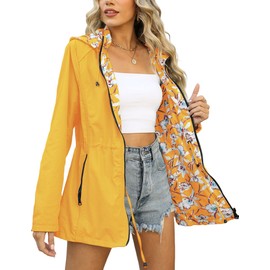Bellivera Women Casual Reversible Drawstring Hooded jacket 6132 Yellow XL