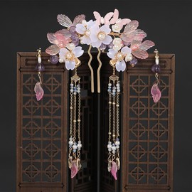 5PCS Flower Tassels Hairpin for Women, Chinese Tassel Hair Stick Peony Flower Crystal Pearl Hanfu Metal Hair Pins Sticks Chopsticks Bun Updo Holders Accessories for Women Girls (Style 5)