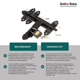 KOTARBAU® Gate Bolt 200 / 12 mm with Padlock Bolt Push Bolt Black Powder Coated Door Lock Door Bolt