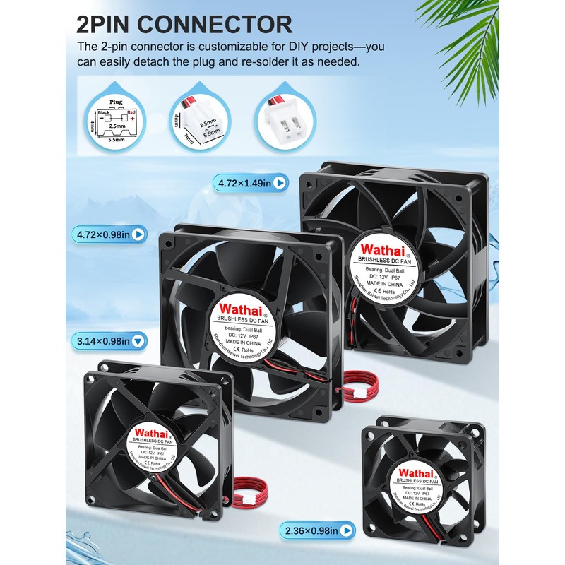 Wathai 120mm x 25mm DC 12V Waterproof Fan Dual Ball