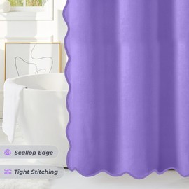 Seasonwood Purple Scalloped Shower Curtain 72 x 72 Inches, Modern Elegant Cloth Shower Curtain Aesthetic Bathroom Decor, Purple