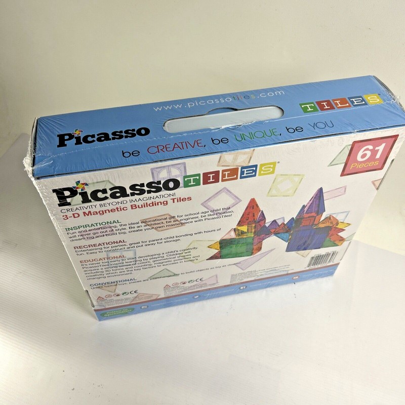 PicassoTiles 61 Piece Magnetic Building Tiles