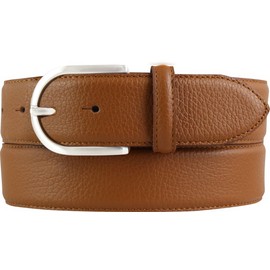 BELTINGER Women's Belt Made of Grained Leather with Quilted Seam, 4 cm, High-Quality Leather Belt with Pigment Embossing, 40 mm, Women's Jeans Belt with Round Belt Buckle, 4 cm, Tabac Silver
