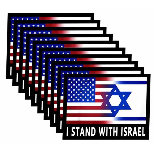 10 Pack I Stand with Israel American USA and Israel Flag Support Israel Stickers Laptop Bumper Decal Window Waterproof Car Stickers