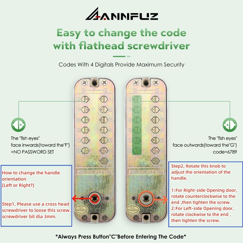 ANNFUZ Mechanical Keyless Keypad Entry Door Knob Lock with Bolt,Single-Sided