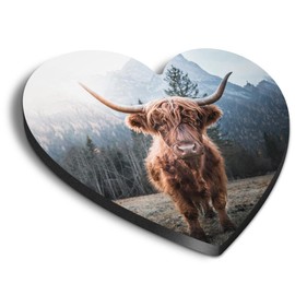 1x Heart MDF Magnet 6cm - Horned Highland Cattle Cow Farm - Fridge Locker Office Whiteboard Toolbox #63166