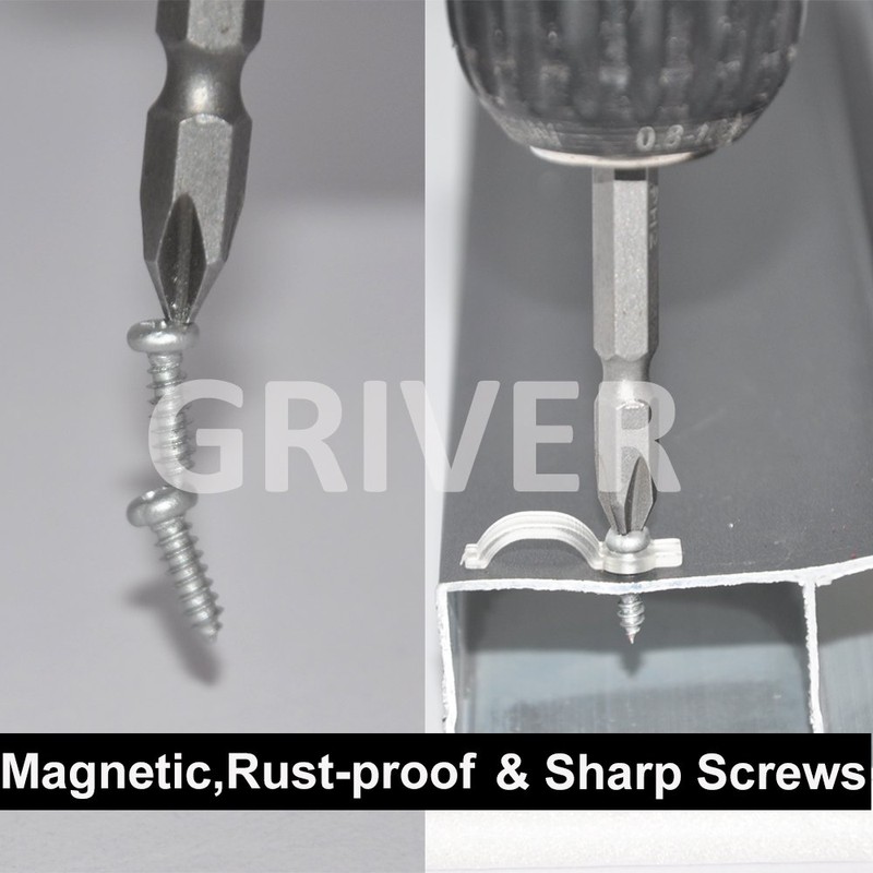 Griver 100 Pack Strip Light Mounting Brackets,Fixing Clips,One-Side Fixing,100 Screws