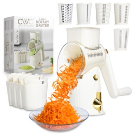 COOK WITH COLOR Rotary Cheese Grater with Handle - Counter Cheese Grater Suction Base with Hand Crank - 5 Blade Cheese Shredder - Easy to Use Manual Vegetable Chopper and Mandolin