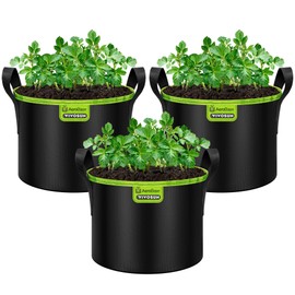 VIVOSUN 3-Pack 5-Gallon AeroBase Grow Bag, Durable Mesh Fabric Plant Container with Breathable Base and Sturdy Handles, Black