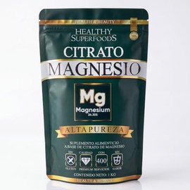 HEALTHY SUPERFOODS Citrato de Magnesio en Polvo, Alta Pureza, 100% Puro, Sin Gluten, Sin Sabor Añadido, 400 Servicios, 1 kg