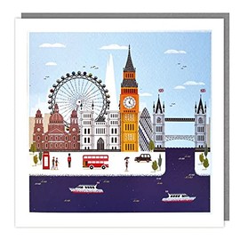Tracks Publishing General Male/Female Birthday/Blank Card - London Landmarks with Silver Flitter - Eco-Friendly & Recyclable - Made in the UK