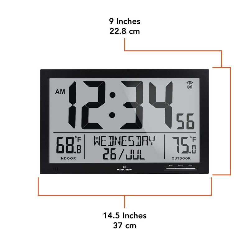 MARATHON Atomic Full Calendar Clock with Extra Large Digits Indoor