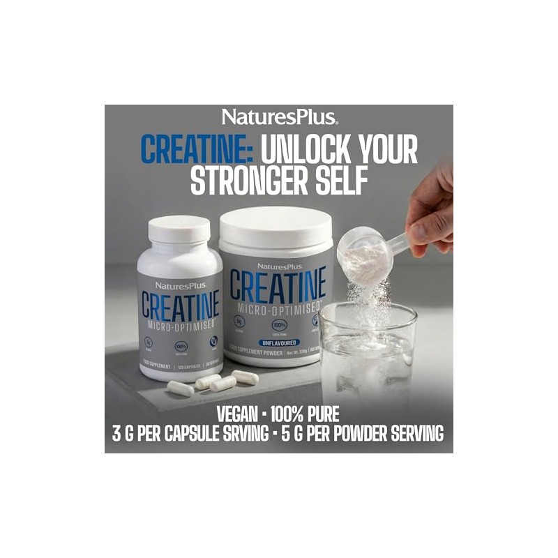 NaturesPlus Creatine Micro-Optimised Capsules - 100% Pure Creatine Monohydrate Supplement