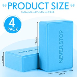 RoundFunny 4 Pack Yoga Blocks Non Slip Pilates Brick Foam Blocks Pilates Dance Gymnastics Workout Fitness Props Tool for Stretching Meditation and Exercise(Blue)