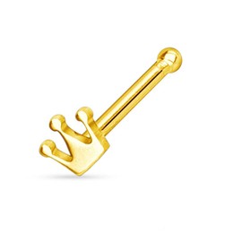 PiercedOff Gold Tone IP over 316L Surgical Steel Nose Bone Stud with Crown Head - Thickness 20GA (0.8mm) / Length 6mm / Crown Size 3mm