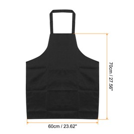 sourcing map Plain Bib Aprons Washable Aprons Kitchen Cooking Aprons Polyester Art Aprons with 2 Pockets for Kitchen Women Men Adult Chef Restaurant BBQ Painting Crafting, Black