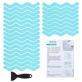 PATIKIL Badewanne Anti-Rutsch Aufkleber 20x2 cm, 24er Pack S-Form Sicherheits Dusche Grund Anti-Rutsch Aufkleber mit Klebepunkten Schaber für Badewanne Dusche Grund Treppe, Blau