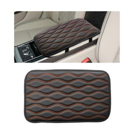 Wevdn Car Center Console Cushion Pad, 12.48×7.40 Inches Waterproof Car Armrest Seat Box Cover, Comfortable PU Leather Vehicle Armrest Cover Protector, Car Decor Interior Accessories (Black＋Orange)