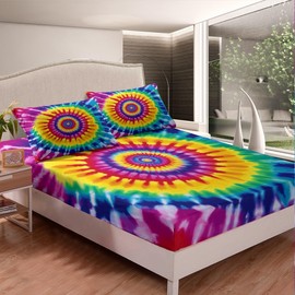 Feelyou - Juego de sábanas bajeras de teñido anudado, tamaño matrimonial para niños, niñas, adolescentes, teñido anudado, colorido juego de sábanas para decoración de habitación